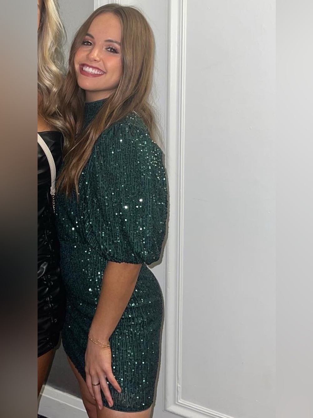 Camila Coelho Emerald Green Sequin Puff Sleeve Top